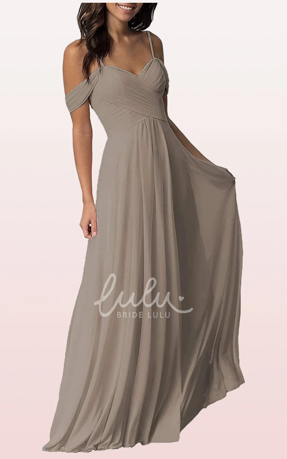 Off-the-Shoulder Chiffon A-Line Bridesmaid Dress with Criss Cross and Floor-length