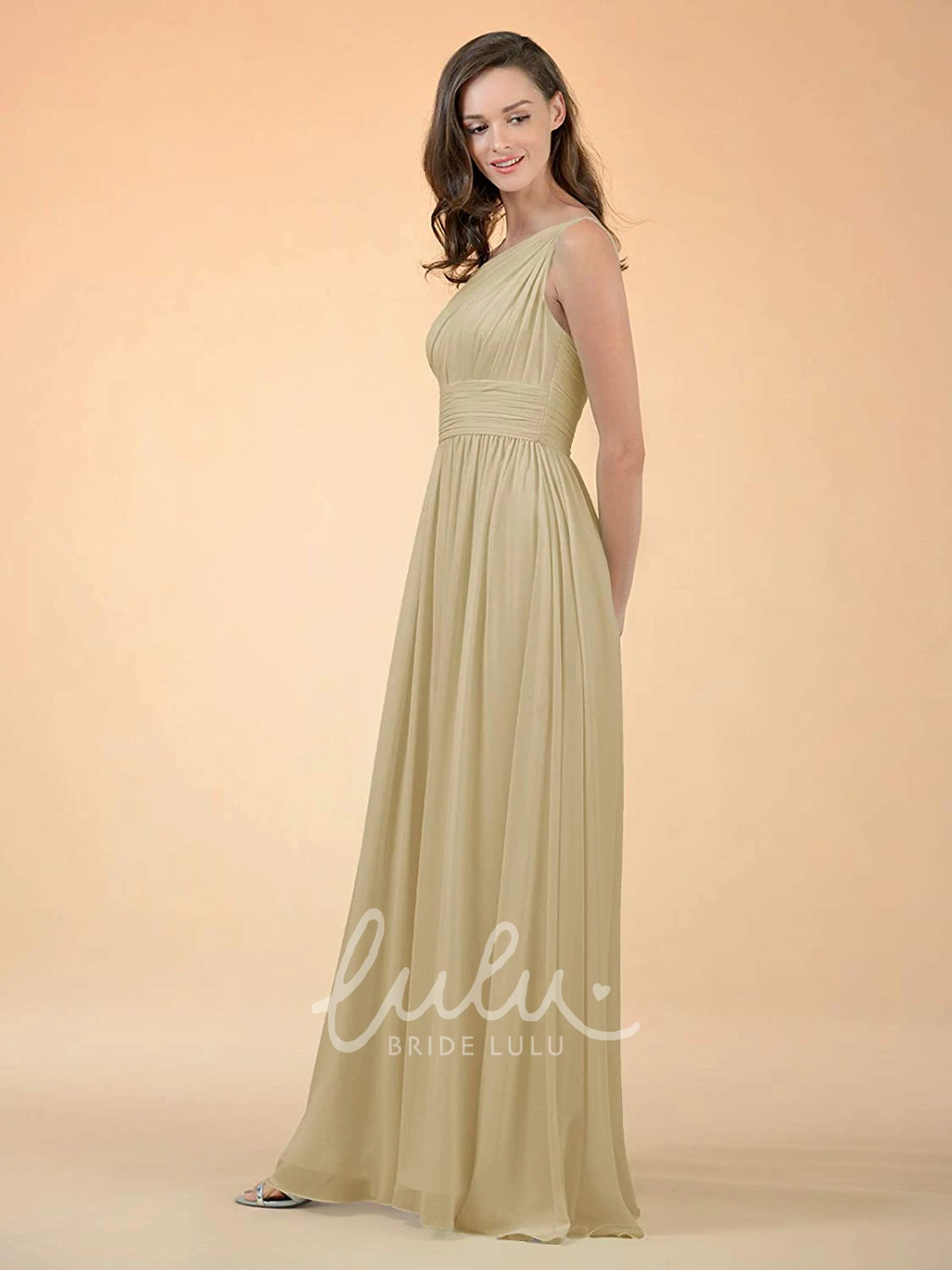 One-shoulder Sleeveless Chiffon A-line Bridesmaid Dress with Ruching Elegant