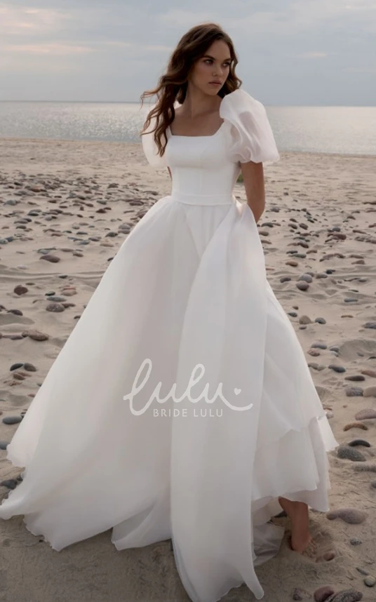 Casual Chiffon Wedding Dress with Ruching A Line Scoop Court Train