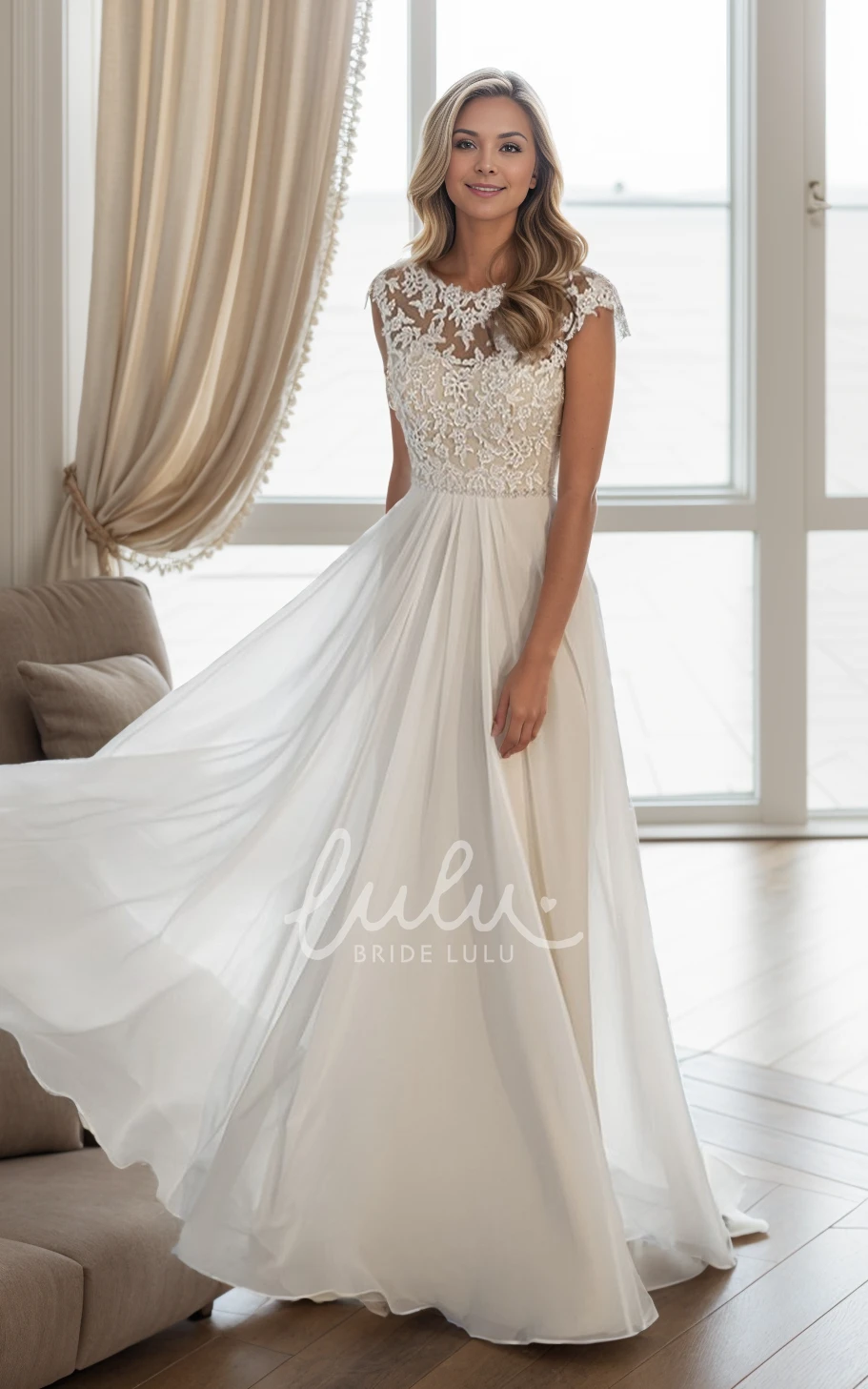 Fall Autumn Floral A-Line Boho Lace Applique Wedding Dress Romantic Elegant V-Back Beach Bridal Gown