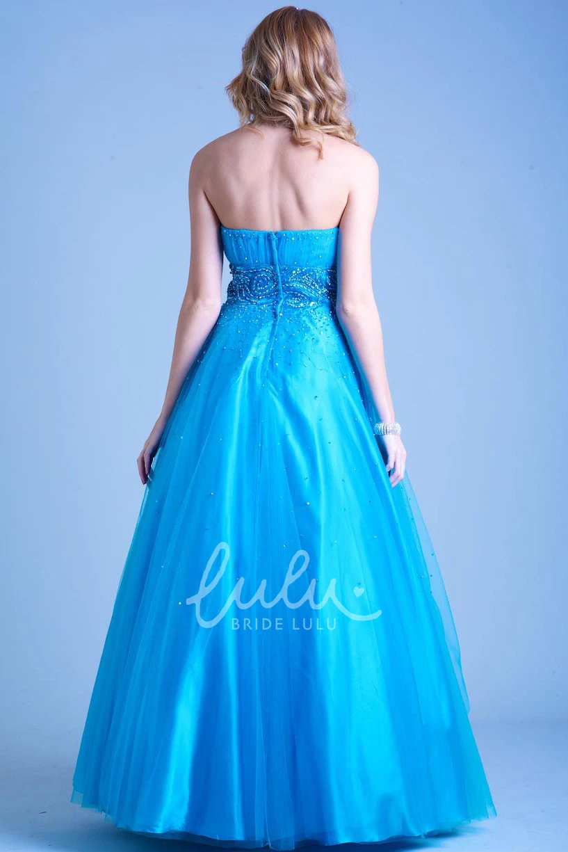 A-Line Ruched Tulle & Satin Prom Dress Long & Strapless