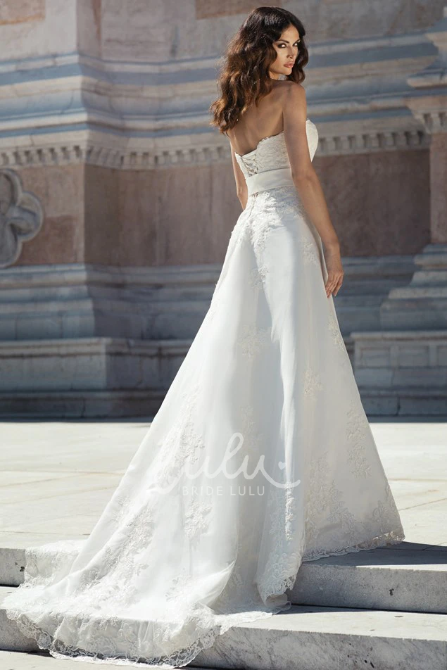 Sweetheart Lace Applique A-Line Wedding Dress with Bow Romantic Wedding Dress