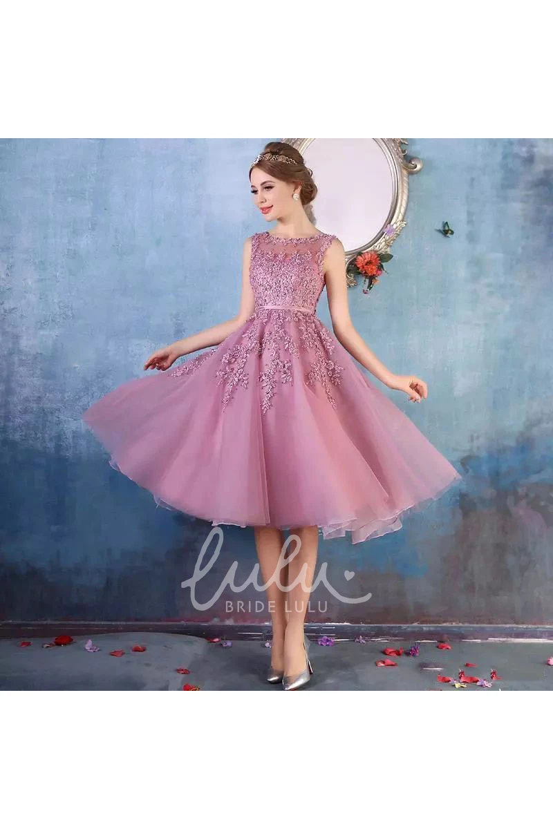 Adorable A-Line Tulle Bridesmaid Dress with Appliques and Zipper Back