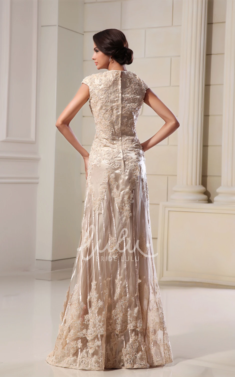 Lace Applique Maxi Dress Romantic High-Neck Column