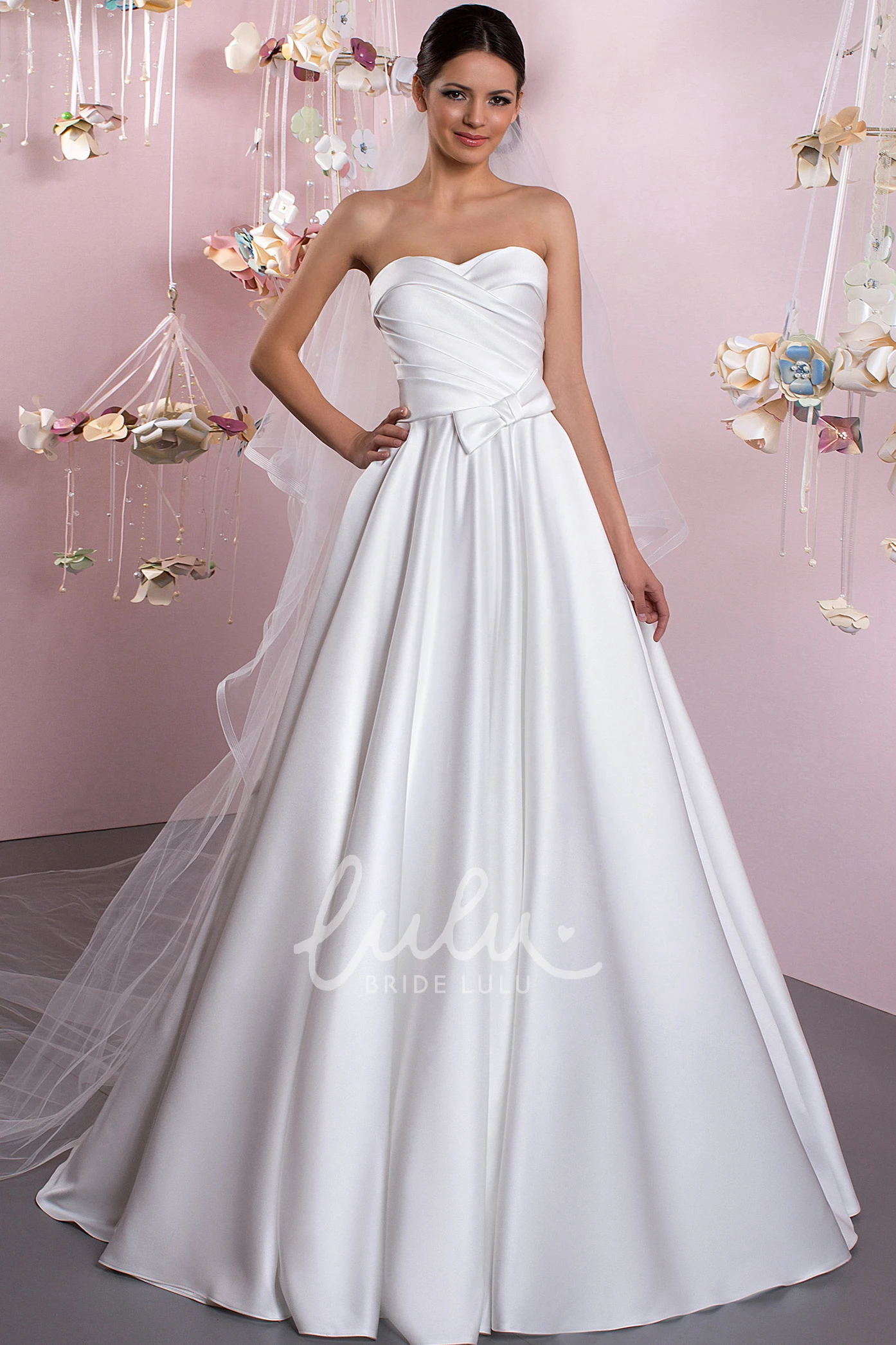 Sweetheart Satin Ball Gown Wedding Dress with Ruching and Lace-Up Elegant Bridal Gown