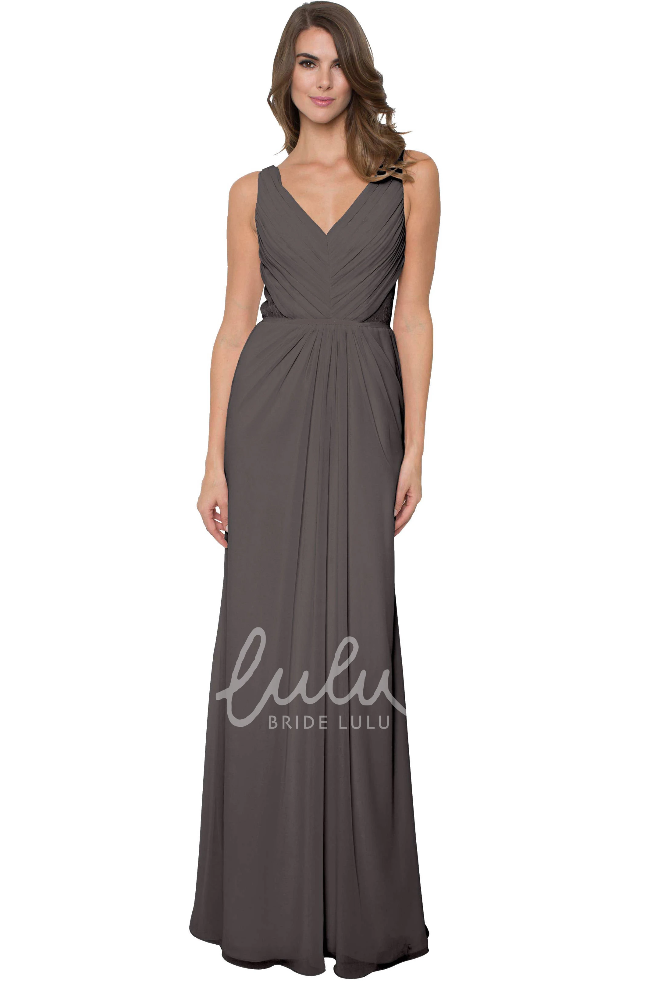 V-Neck Chiffon Multi-Color Bridesmaid Dress Sleeveless Ruched Style