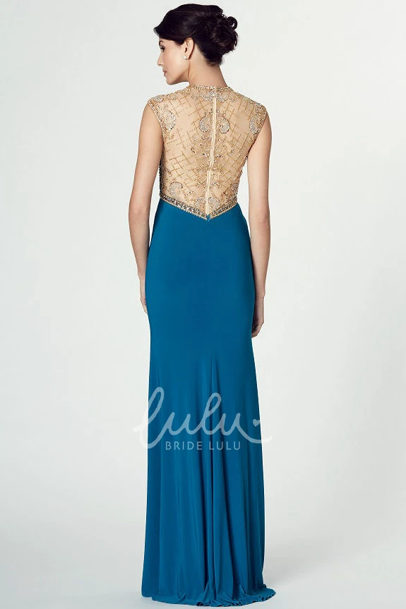 Illusion High Neck Split-Front Prom Dress with Beading Floor-Length