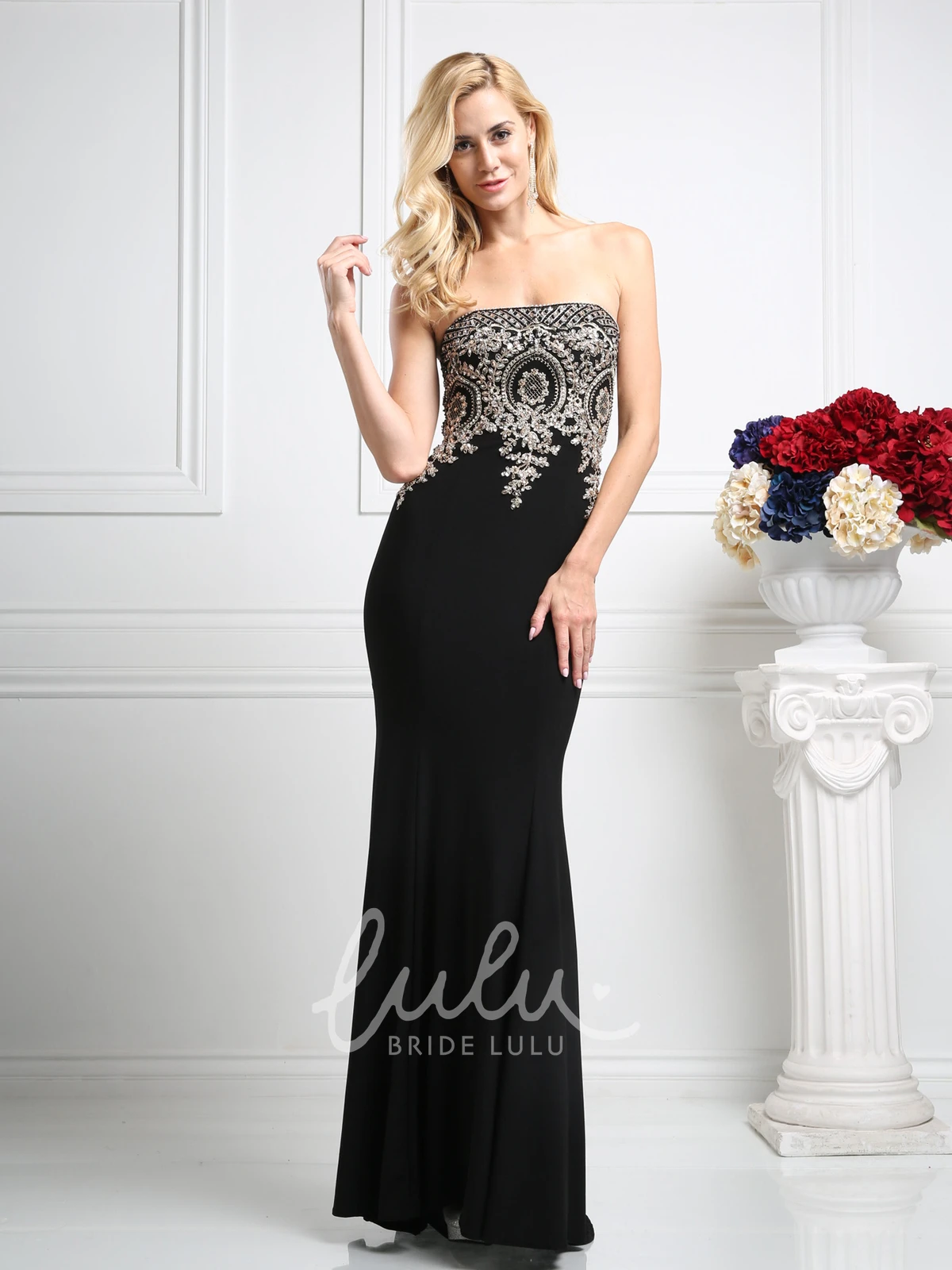 Strapless Sheath Jersey Dress with Beading and Zipper for Prom