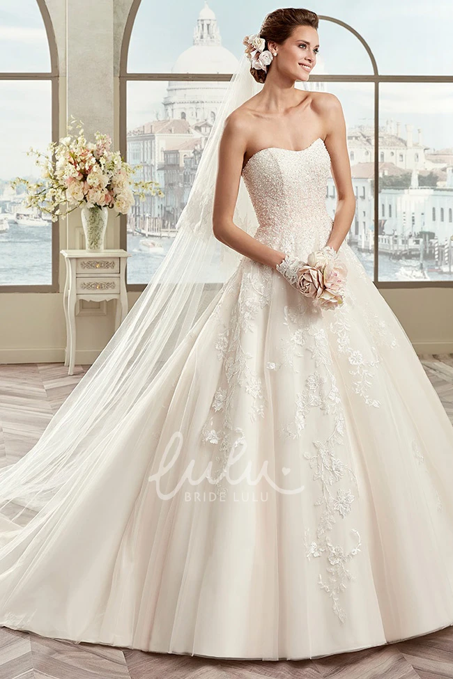 Beaded A-Line Wedding Dress with Sweetheart Neckline and Floral Appliques
