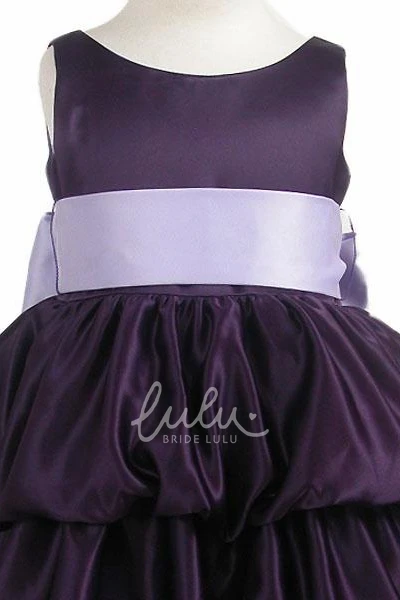 Sleeveless Satin Flower Girl Dress with Tiered Skirt