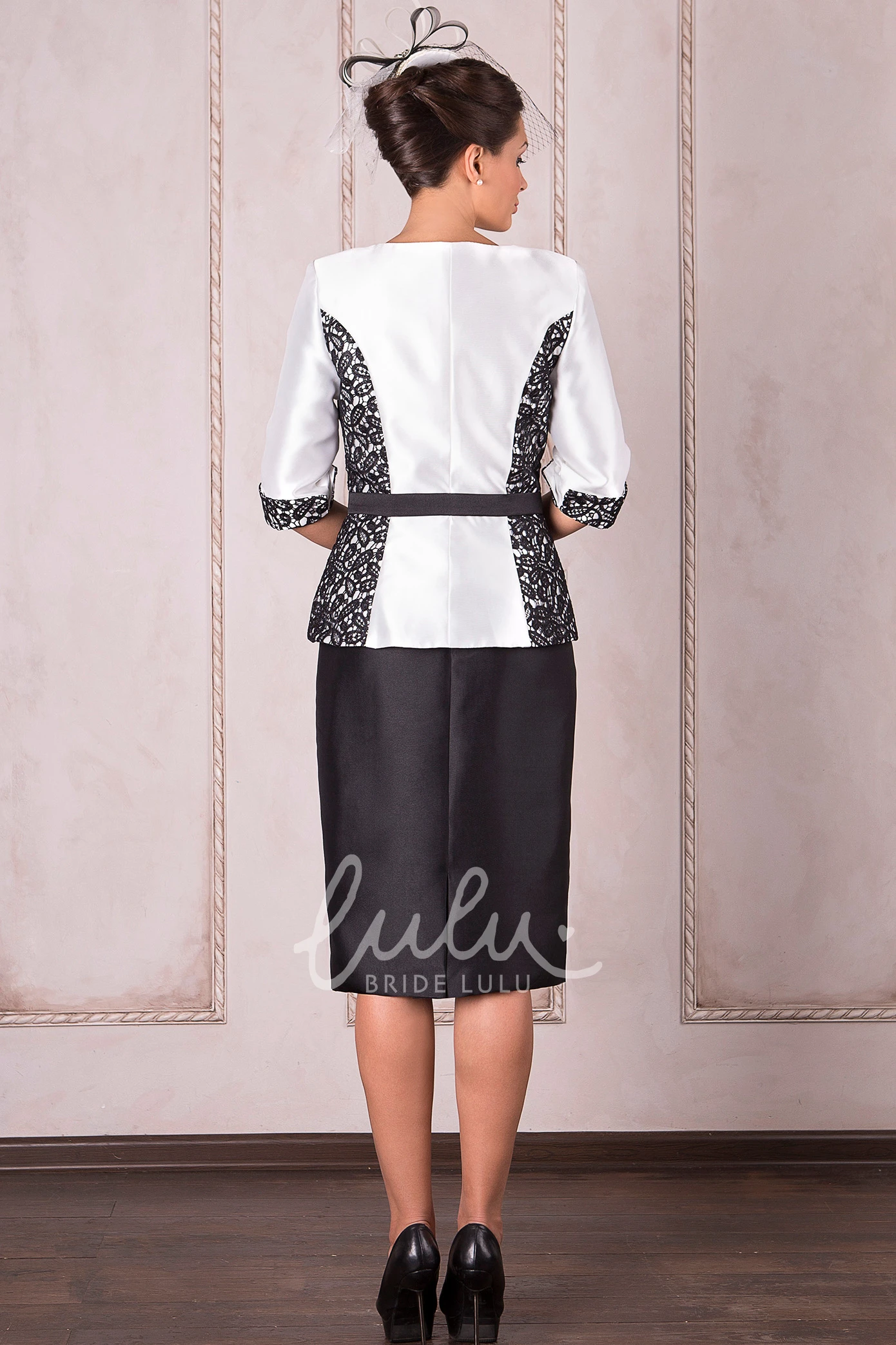 Scoop Neck Satin Mother Of The Bride Dress with Half Sleeves