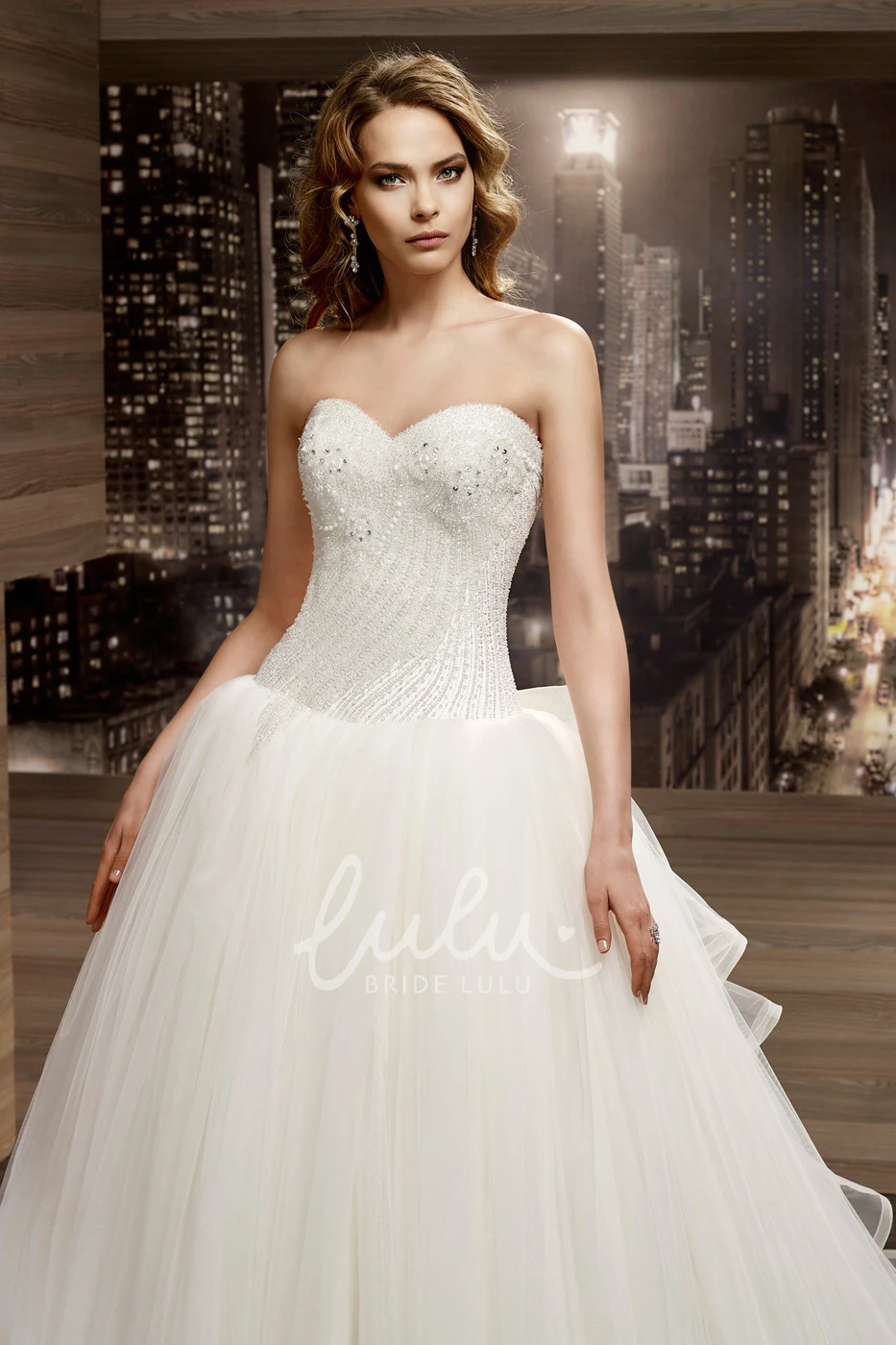 Beaded Sweetheart A-Line Wedding Dress with Back Ruffles Bow