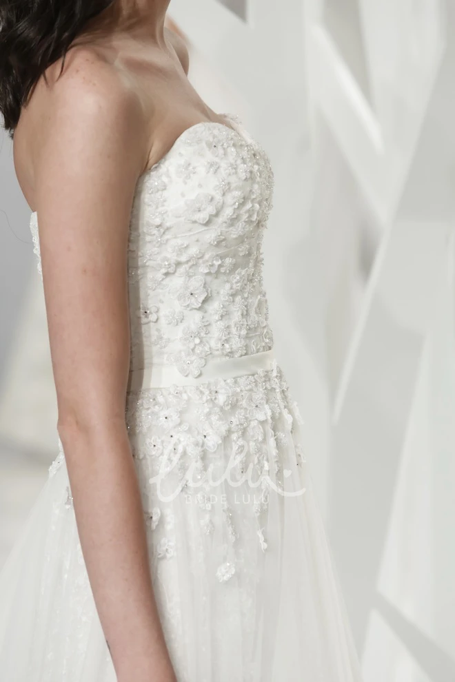 Sweetheart Tulle A-Line Wedding Dress with Beading and Zipper Modern Bridal Gown