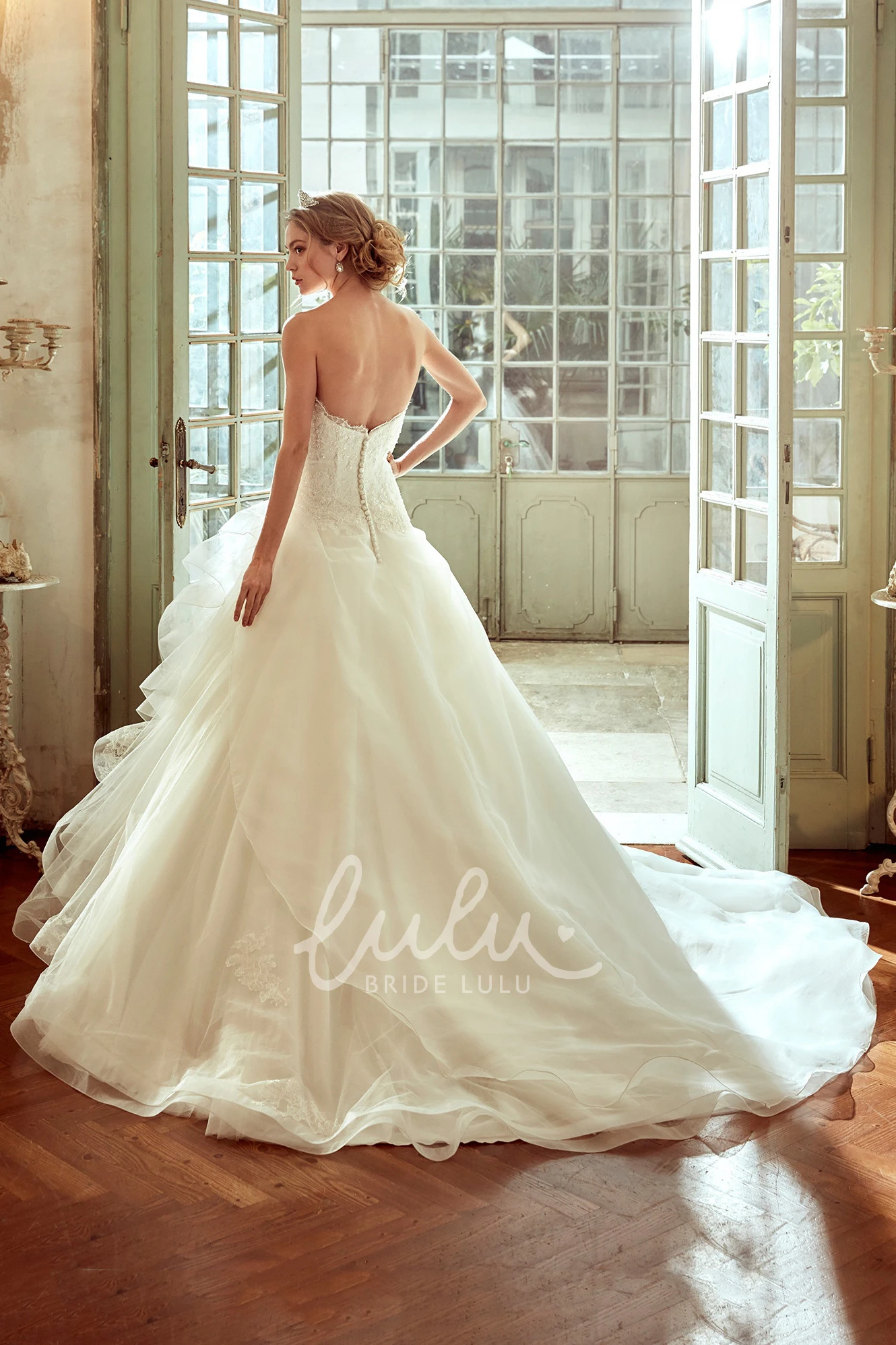 A-line Strapless Wedding Dress with Draped Skirt Beautiful Bridal Gown