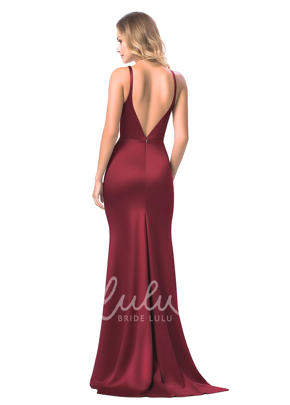 Sexy Mermaid Satin Bridesmaid Dress with V-neck and Split Front 2025 Modern