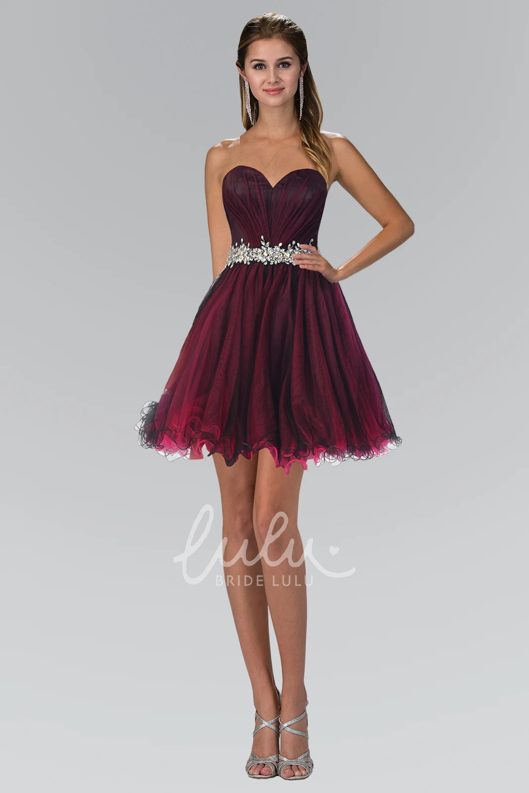 Sweetheart Tulle Ruched A-Line Formal Dress with Waist Jewelry