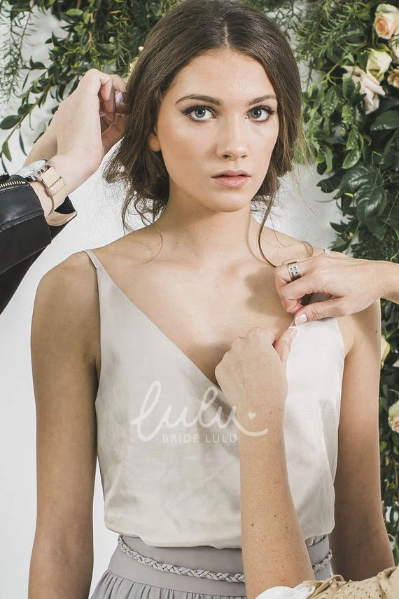 Chiffon Spaghetti Sleeveless Bridesmaid Dress with Low-V Back Elegant Bridesmaid Dress 2025