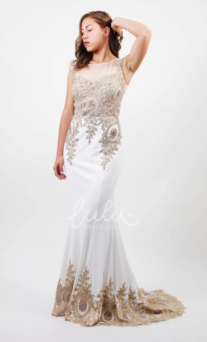 Sleeveless Jersey Illusion Formal Dress with Beading Sheath Bateau