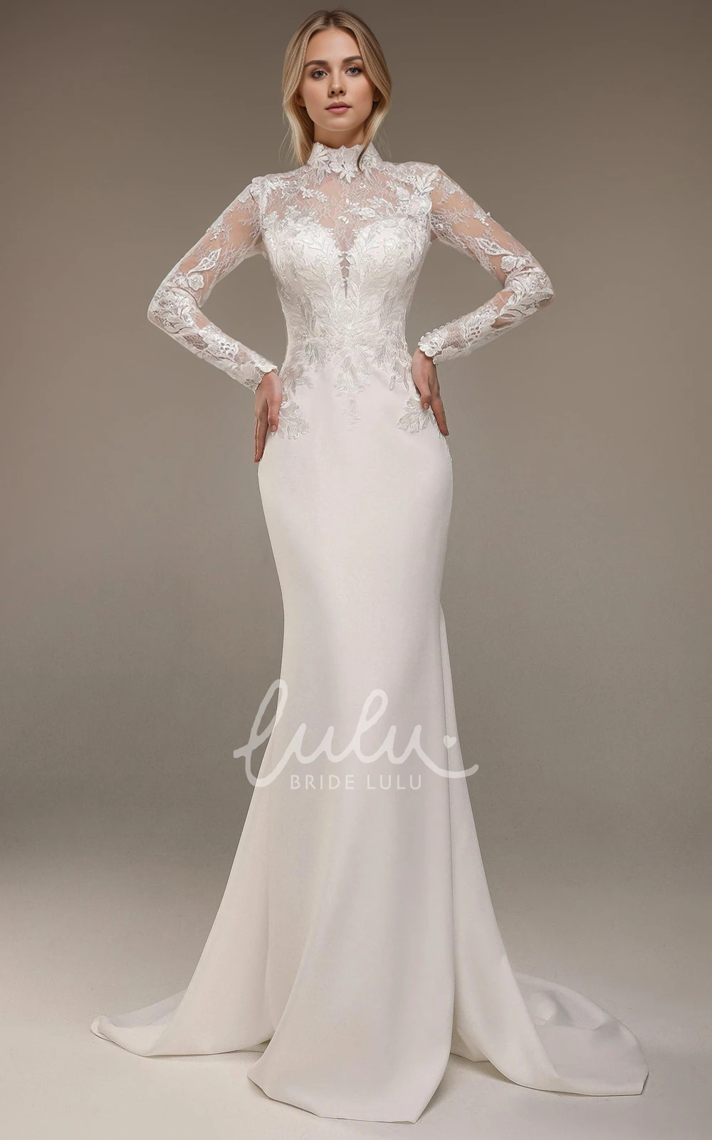 Princess Elegant Vintage Mermaid Lace Wedding Dress Long Sleeve Satin Gown