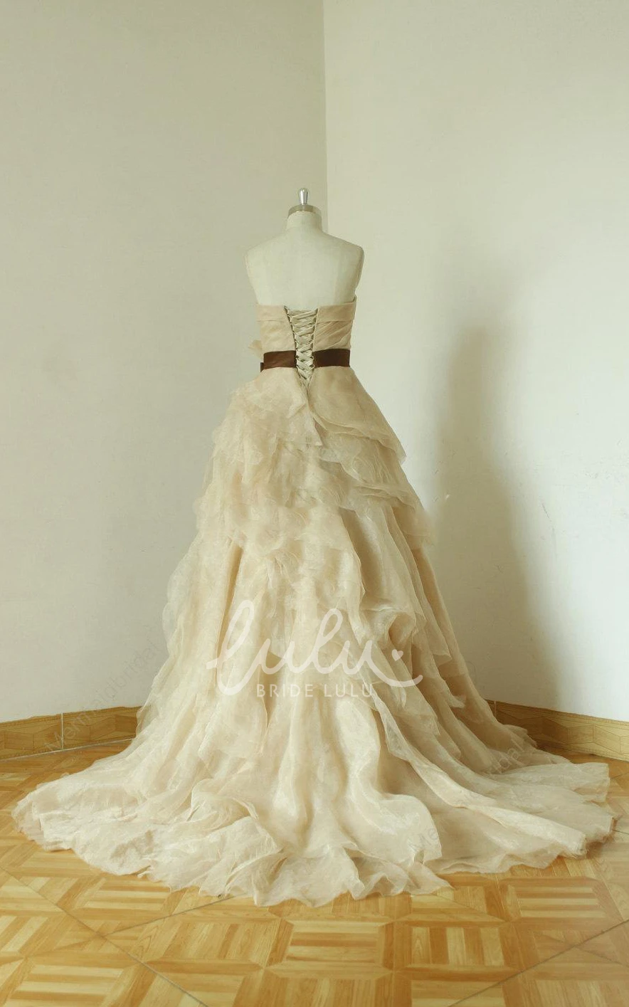 Sweetheart Lace-Up Back Long Chiffon Wedding Dress With Sash And Ruffles