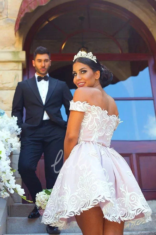 Off-the-shoulder A-line Lace Short Mini Homecoming Dress with Ruching