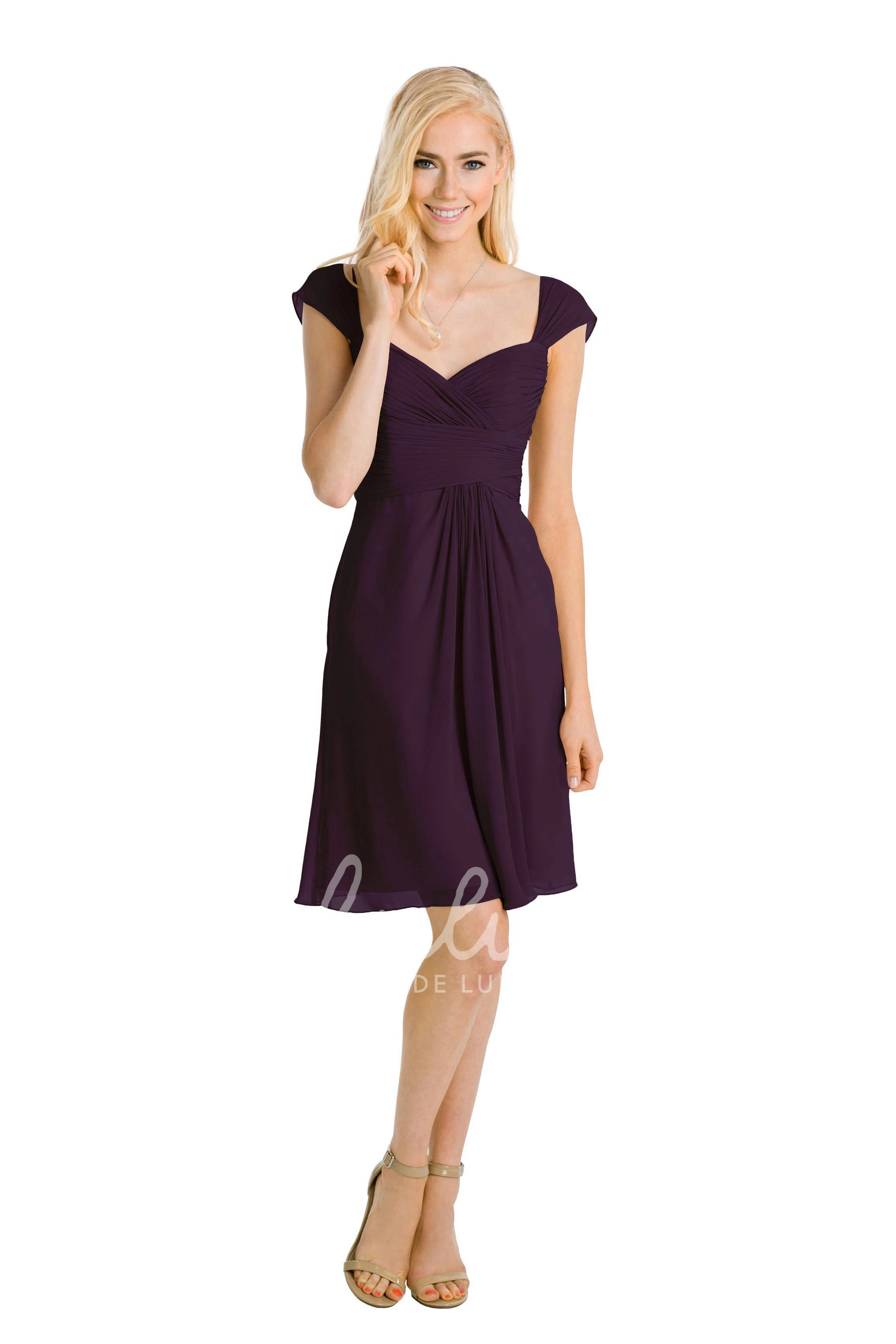 Cap Sleeve Chiffon Bridesmaid Dress with Ruched V-Neck Multi-Color Convertible