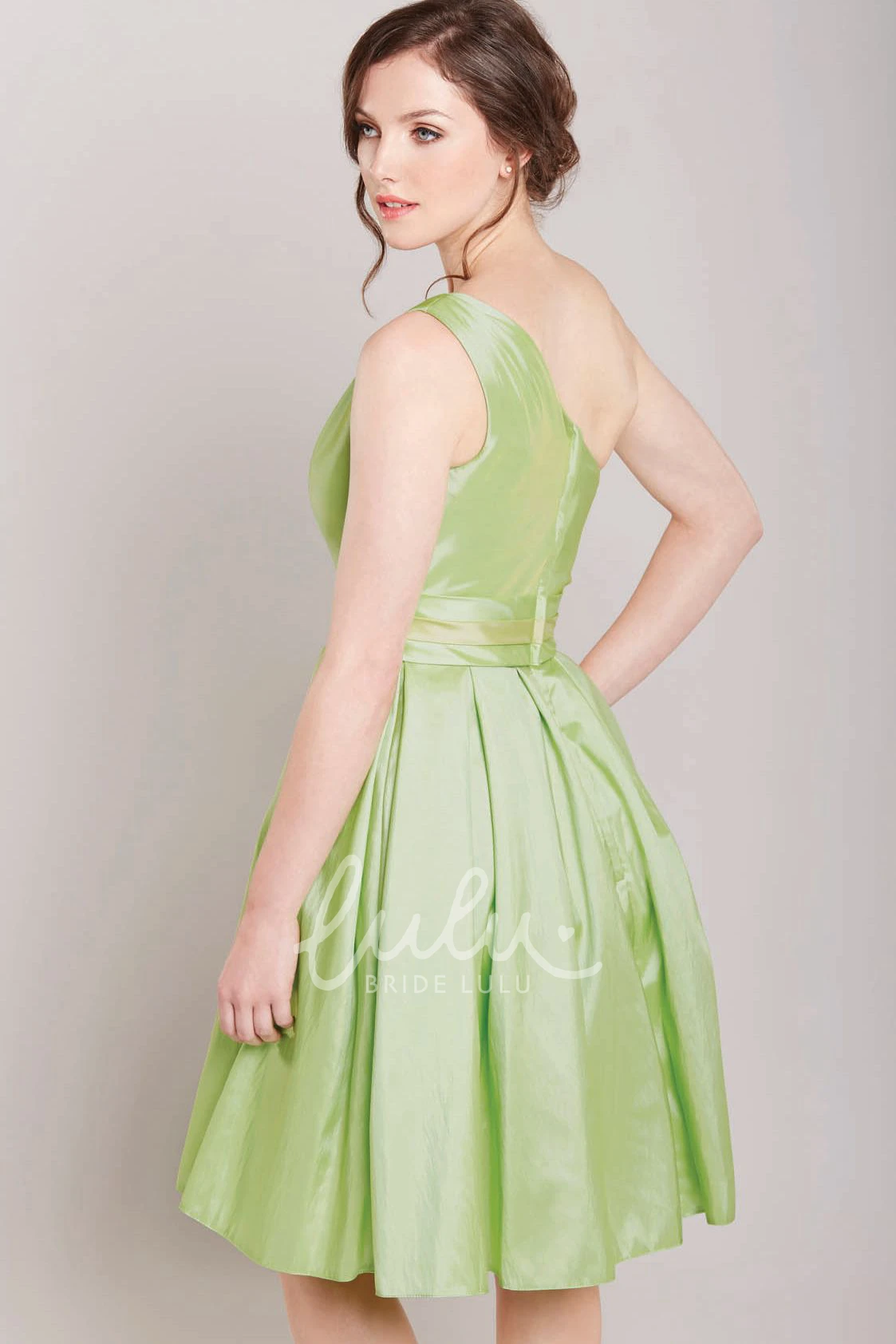 One Shoulder Satin Bridesmaid Dress A-Line Pleated Sleeveless Short Mini