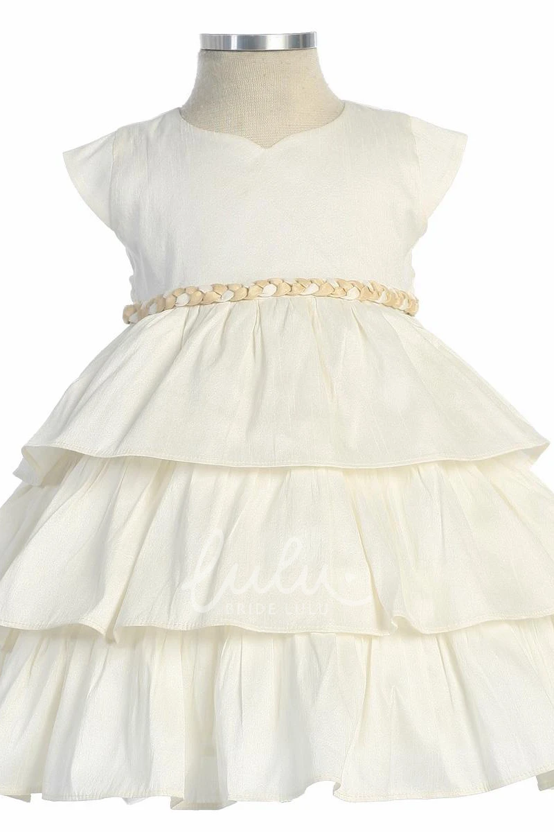 Cap-Sleeve Bowed Flower Girl Dress Simple and Elegant Dress for Girls