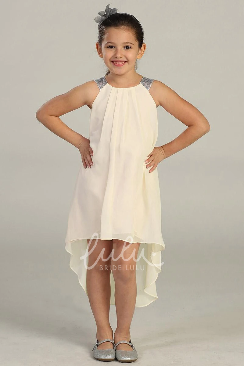 Chiffon Knee-Length Flower Girl Dress with Sequins Flowy Beach Dress