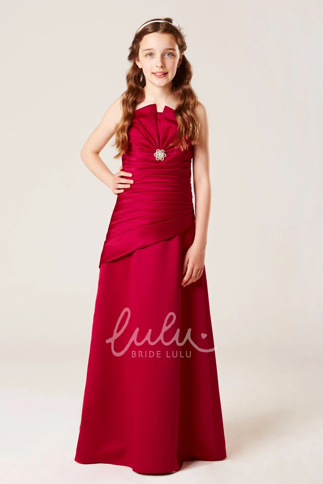 Strapless Satin Bridesmaid Dress with Ruching and Broach Elegant Bridesmaid Dress 2025