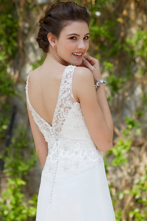 Sleeveless Chiffon Wedding Dress with Beading and V Back Modern and Chic