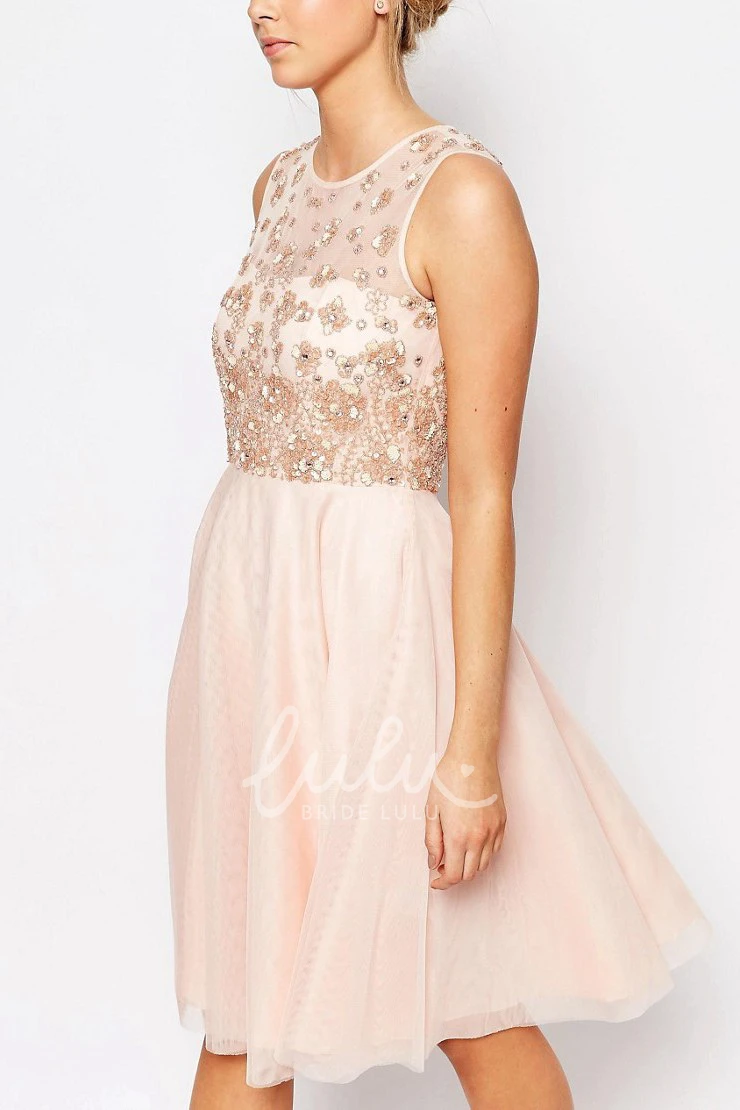 Appliqued Chiffon Bridesmaid Dress with Beading Ankle-Length Scoop-Neck Sleeveless