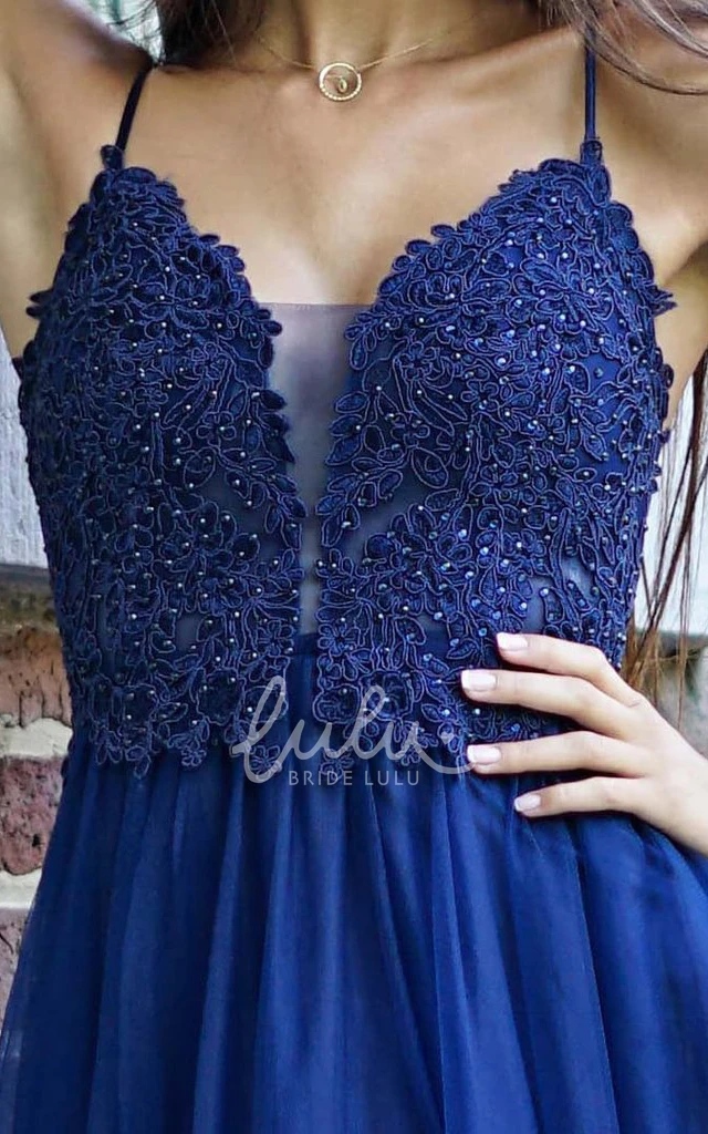 Sexy A-Line Tulle Evening Dress with Beading and Open Back