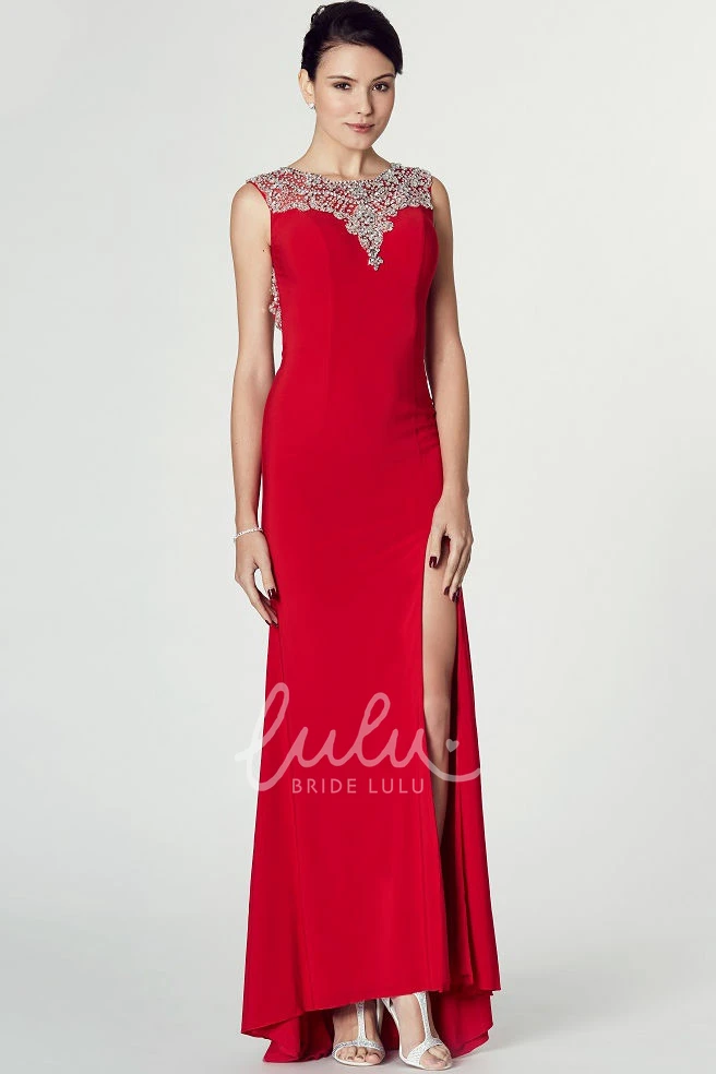 Sleeveless Bateau Neck Prom Dress Split-Front Jersey