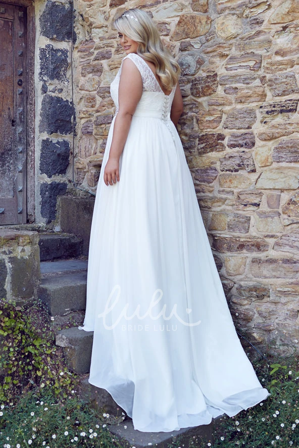 Plus Size Jeweled Chiffon Wedding Dress with Corset Back Sleeveless Floor-Length Sheath