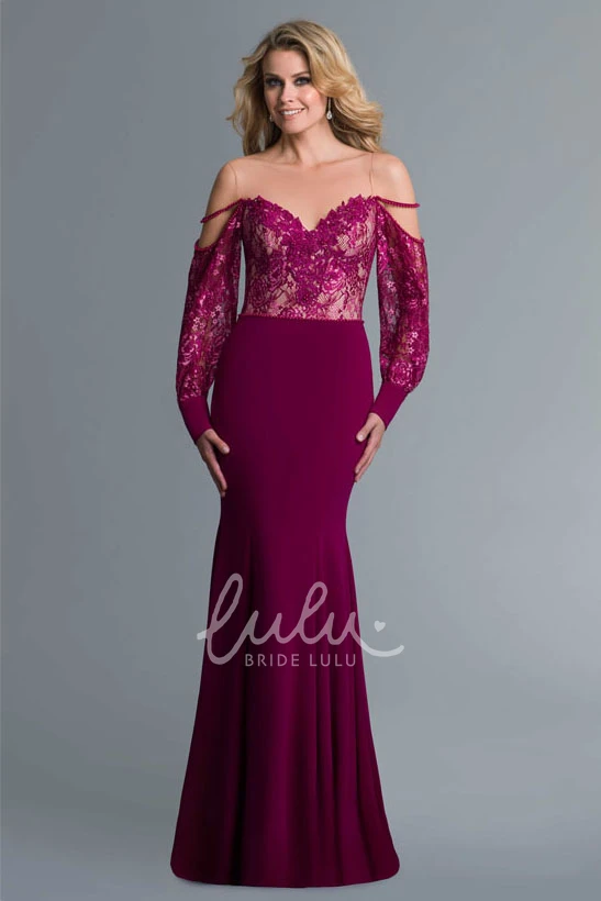 Off-Shoulder Balloon Sleeve Lace Sheath Formal Dress