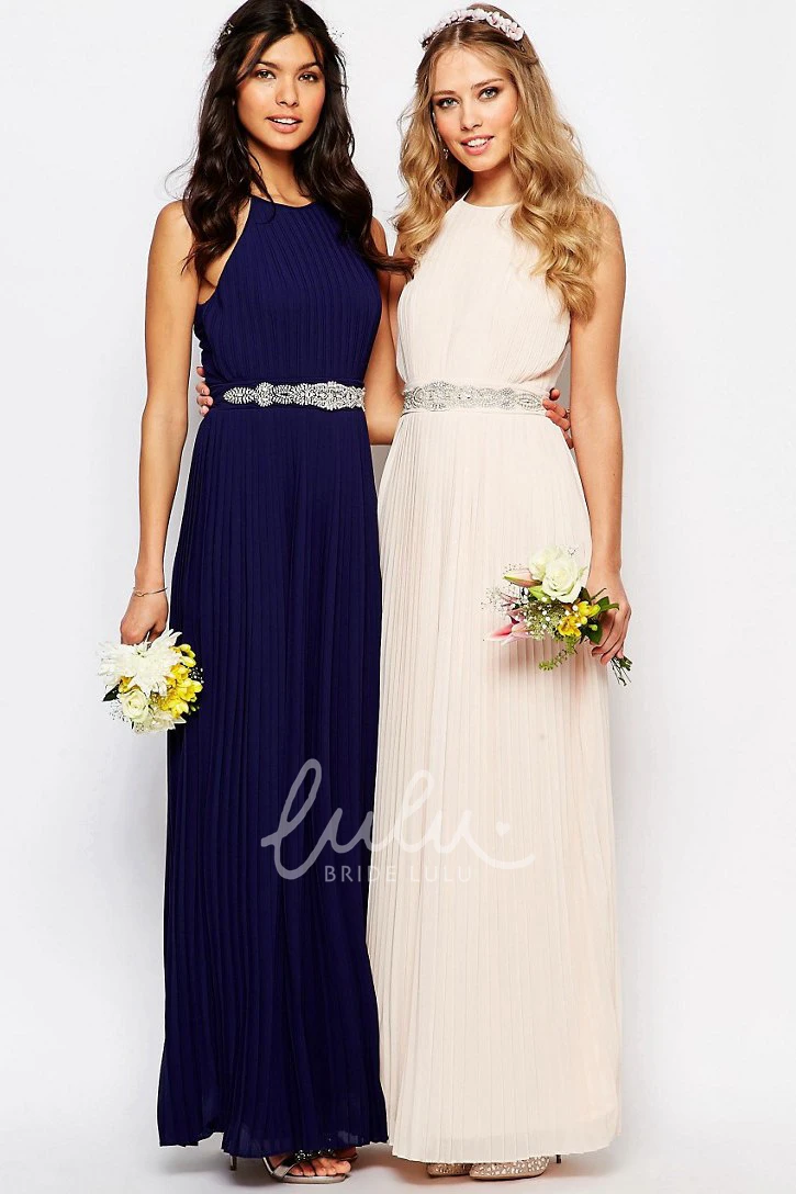 Sheath Pleated Chiffon Bridesmaid Dress Ankle-Length High Neck Flowy