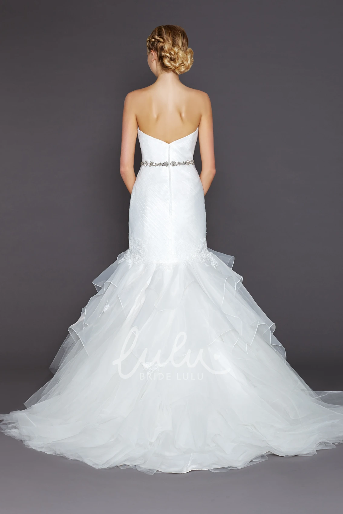 Jeweled Tulle Wedding Dress with Ruffles and Lace A-Line Strapless