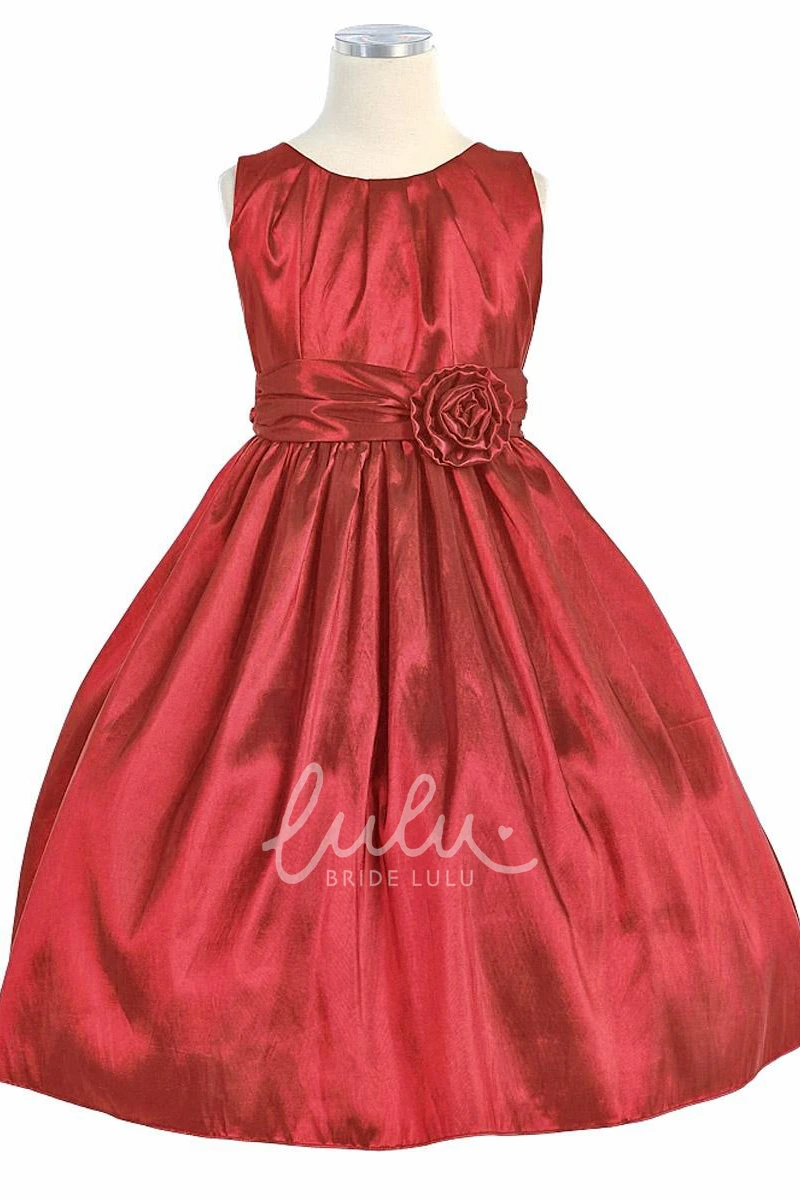 Pleated Taffeta Flower Girl Dress Tea-Length