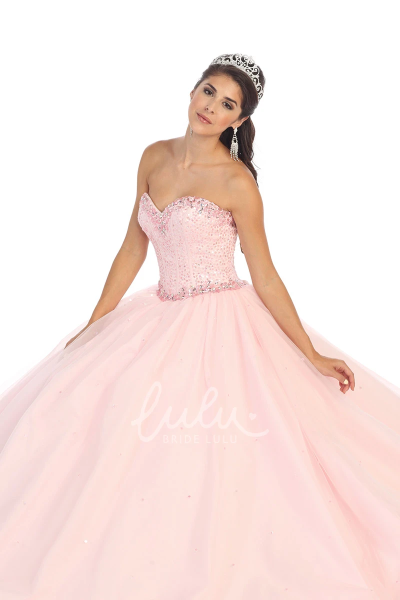 Sweetheart Tulle Beaded Formal Dress Ball Gown Sleeveless