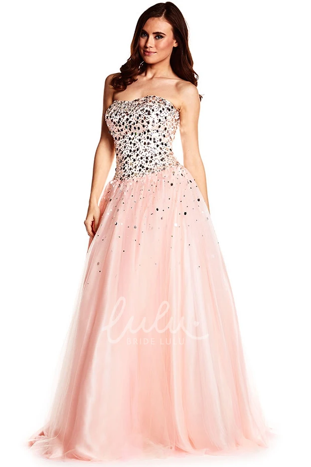 Sweetheart Sequined Tulle Prom Dress A-Line Long Sleeveless Women