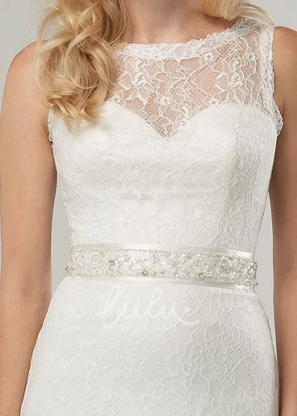 Long Lace Wedding Dress with Jeweled Scoop Neckline and Illusion Elegant Wedding Dress