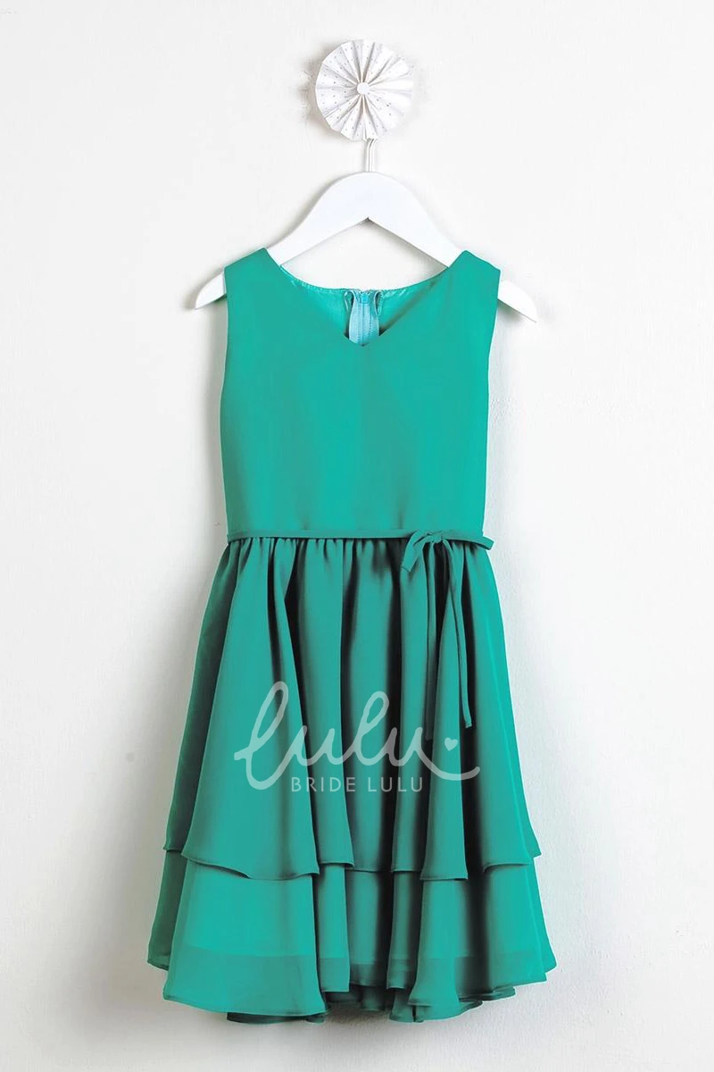 Flower Girl Dress Straps Chiffon Tiered Pleated Sash