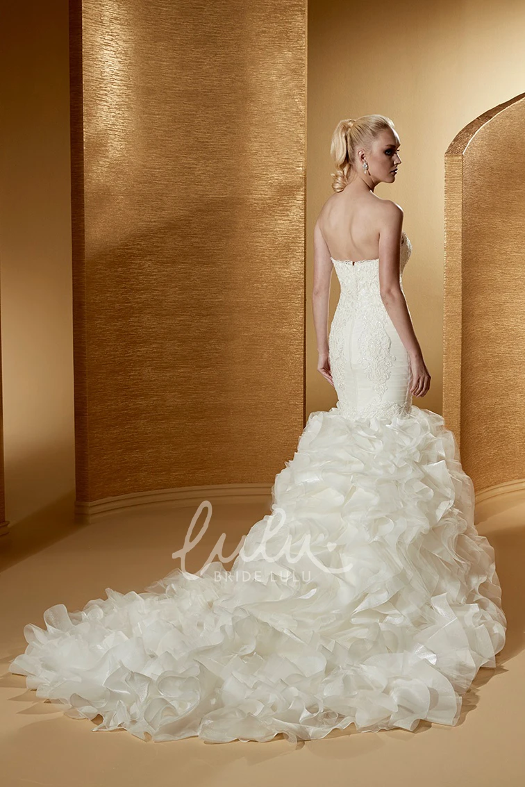 Mermaid Bridesmaid Dress with Court Train Appliques and Ruffles