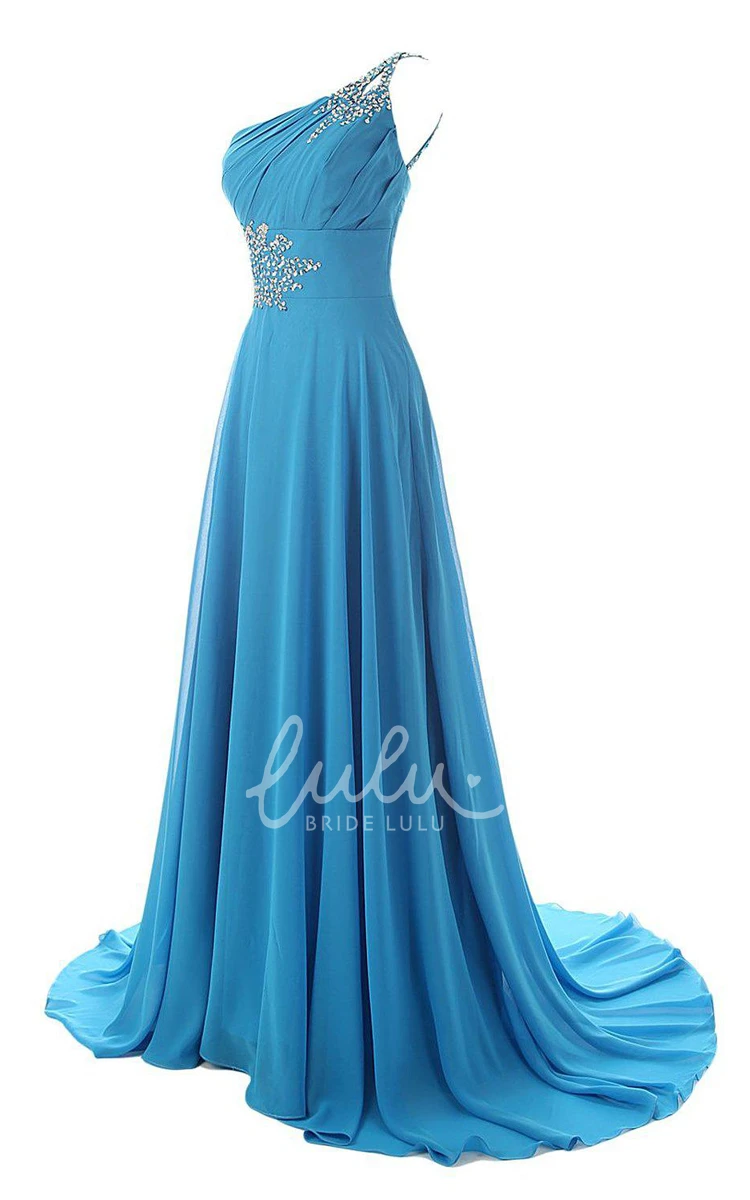 One-shoulder Chiffon Gown With Beaded Detail
