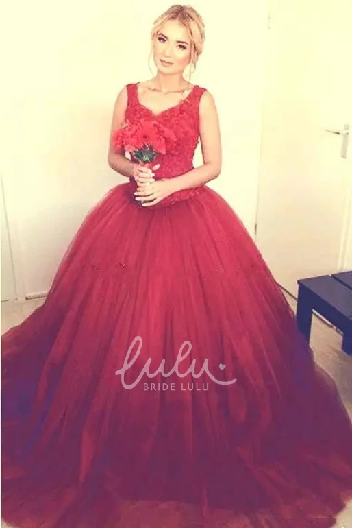 Elegant Lace V-neck Ball Gown Tulle Dress