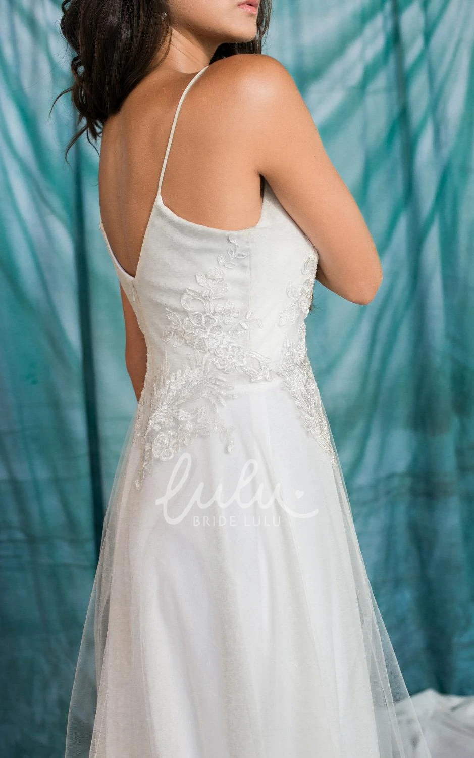 A-Line Tulle Lace Wedding Dress with Spaghetti Straps