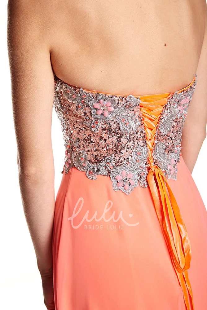 Empire Strapless Beaded Chiffon Prom Dress with Brush Train Modern Prom Dress