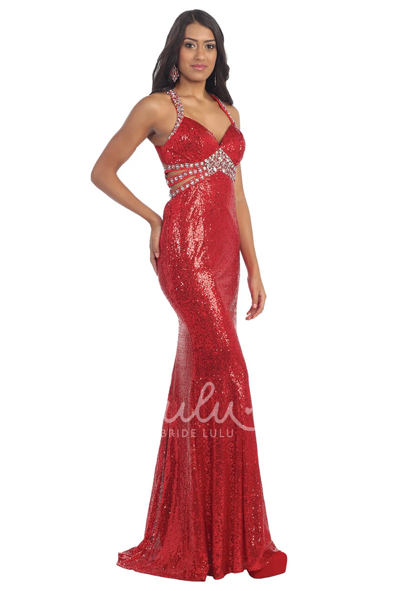 Sequin Beaded Floor-Length Strap Dress for Prom or Bridesmaids