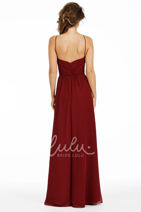 Chiffon Bridesmaid Dress with Low-V Back Ruched Spaghetti